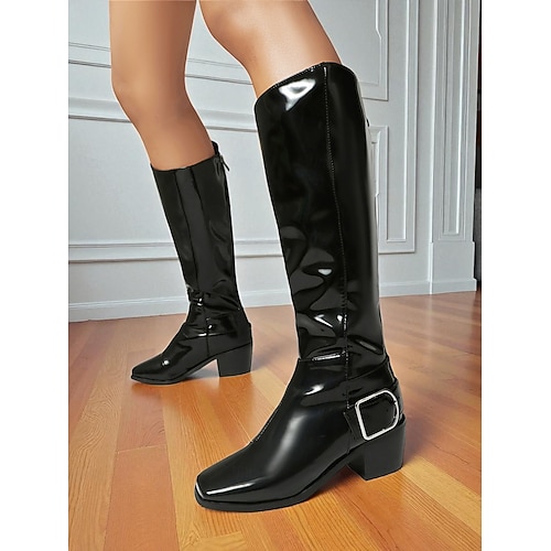 Women's Burgundy Patent Faux Leather Knee-High Boots – Mod Retro