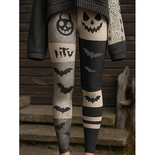  Dámské Legíny prázdniny Vinobraní Módní Plná délka Vysoký pasPantsHalloween Grafika předvečer Všech svatých Potisk Yumuşak Prodyšné Vysoká pružnost Venkovní Dovolená ulice Fialová Tmavě šedá Oranžová