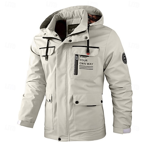  Pánské Zimní kabát Zimní bunda Sportovní kabát Pláštěnka Venkovní Outdoor a turistika Voděodolný Rüzgarlık Zip Kapsy Podzim Zima Pevná barva Módní Šik ven Kapuce Standardní Fialová Černá Bílá Armádn