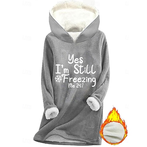  Per donna Felpa con cappuccio Grafico Lettera Caldo Casual Pile Sherpa Manica Lunga Con Cappuccio Top lunghi Streetwear Abbigliamento Quotidiano Casuale Stampato Rosa scuro Blu Grigio Autunno Inverno