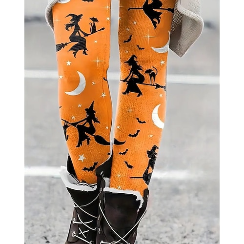  Dámské Kalhoty Legíny Šik ven Na běžné nošení Plná délka Vysoký pasPantsHalloween Grafické tisky Elastický pas Tisk Prodyšnost Pohodlné Elastické Dovolená ulice Denní nošení Oranžová Jaro Podzim Běžný
