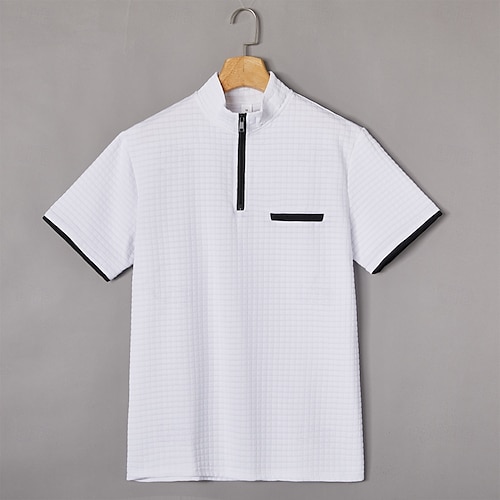  Herr Våffelpikétröjor Zip Polo Ledigt Helgdag Fjärdedels blixtlås Kortärmad Mode Grundläggande Slät Fjärdedels blixtlås Sommar Vår Normal Svart Vit Marinblå Orange Våffelpikétröjor