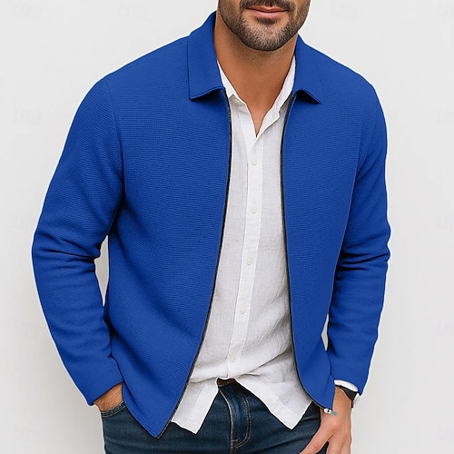  Herren Waffeljacke Jacke Freizeitjacke Outdoor Urlaub Warm Rein Frühling Herbst Winter Einfach Mode Streetwear Revers Regulär Schwarz Weiß Königliches Blau Khaki Grau Jacken