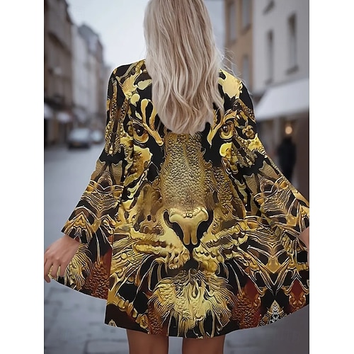  Női Ballonkabát Könnyű Kényelmes Nyomtatott Szüret Divat Alkalmi Állat Hétköznapi Szokványos Gallér nélküli Normál Hosszú ujj Felsőruházat Ezüst Sárga Barna Tavasz Ősz