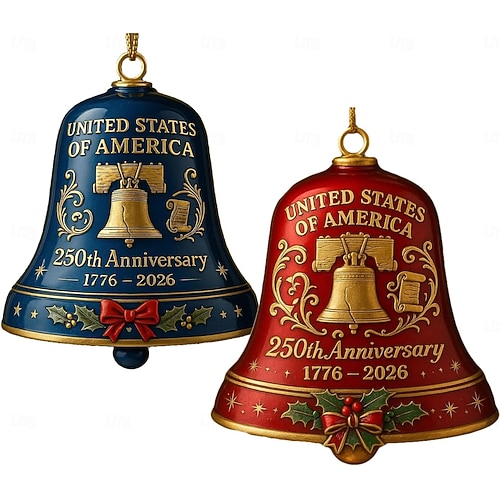  Förenta staternas 250-årsjubileum julklocka julgranskulor i guld vintage-stil metall minnesdörrklocka för patriotiska högtider