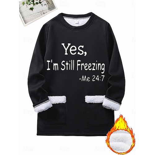  Per donna Felpa Pullover Pullover Grafico Lettera Caldo Moda Casual Manica Lunga Girocollo Top Regolari Streetwear Abbigliamento Quotidiano Tasca Stampato Nero Rosa scuro Blu Grigio Autunno Inverno