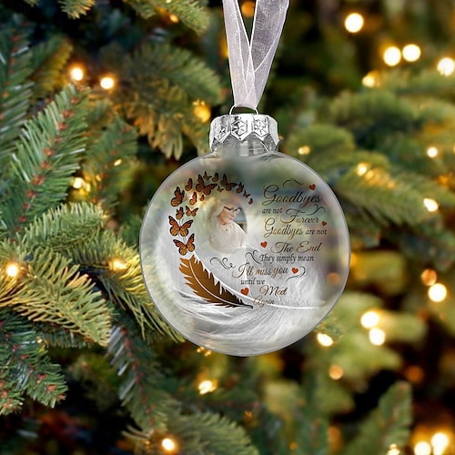  Enfeite de pena de Natal personalizado com foto, enfeite de bola 3D personalizado, presentes de condolências pela perda de entes queridos, decoração de feriado memorial de lembrança de árvore de Natal personalizada