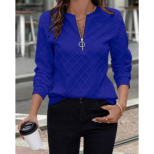  Per donna Felpa con texture Felpe Felpe con cerniera Semplice Streetwear Casual Comodo Manica Lunga Collo Alto Top Regolari Streetwear Ferie Uscire Zip a un quarto Bianco Primavera Autunno