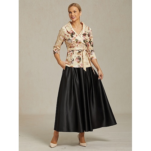  Femmes Hauts Élégants Fleuri Élégant ancien Romantique Manche 3/4 Col en V Hauts Réguliers robe demoiselle d honneur Tenue de soirée Semi-Formel Kaki Printemps, Automne, Hiver, Été