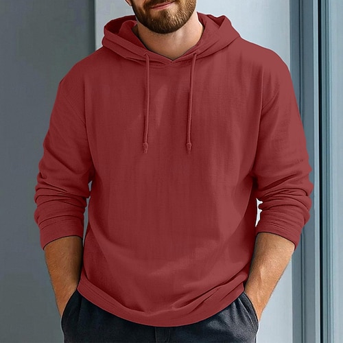 Men's Hoodie Linen T-Shirt Long Sleeve Hooded Summer Spring Solid