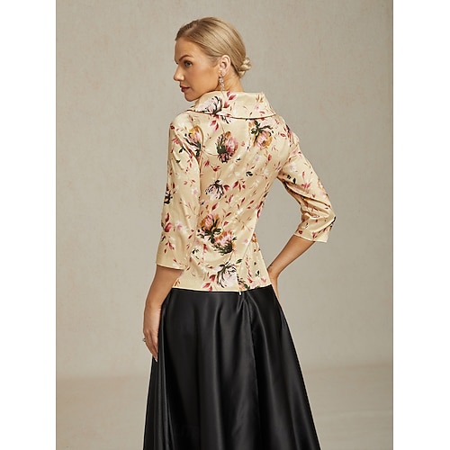  Femmes Hauts Élégants Fleuri Élégant ancien Romantique Manche 3/4 Col en V Hauts Réguliers robe demoiselle d honneur Tenue de soirée Semi-Formel Kaki Printemps, Automne, Hiver, Été