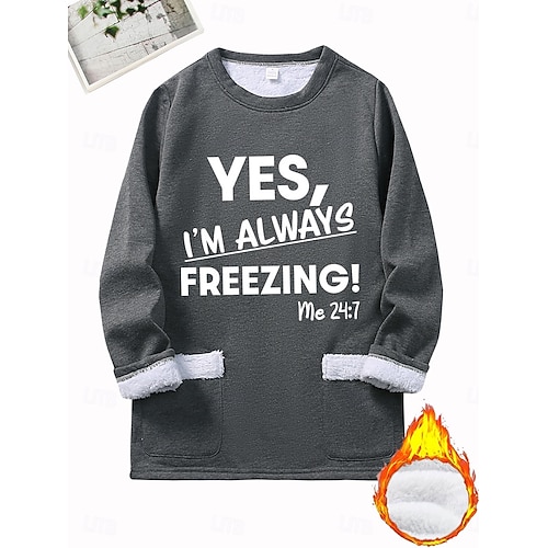  Dames Trui-sweatshirt Pullover Grafisch Brief Warm Modieus Casual Lange mouw Strakke ronde hals Ronde hals Lange tops Straat Dagelijks gebruik Zak Afdrukken Zwart Donker Roze blauw Grijs Herfst Winter
