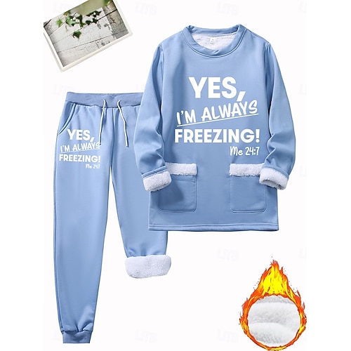  Dames Warm Dagelijks Tweedelige sets Trainingspak Broeken Sets Lange mouw Strakke ronde hals Grafisch Brief Trekkoord Afdrukken Casual Dagelijks Zwart Donker Roze blauw Herfst Normale pasvorm