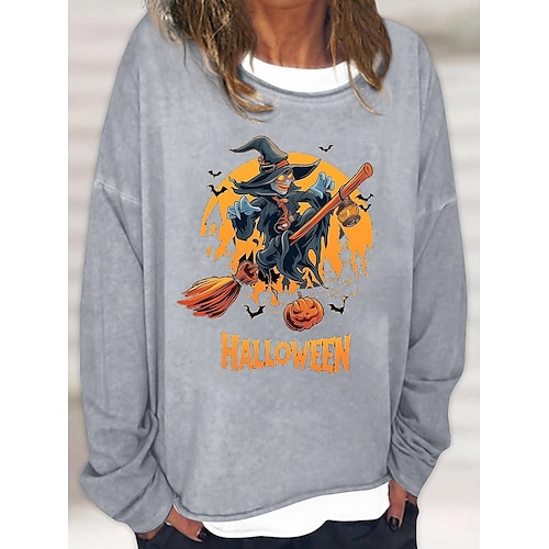  Sweat-shirts d'Halloween pour femmes, décontractés, manches longues, col ras du cou, hauts classiques, imprimés décontractés, noir, blanc, rose, kaki, gris, automne-hiver