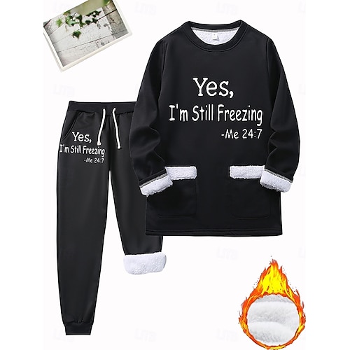 Per donna Caldo Quotidiano Set da due pezzi Tuta Set di Pantaloni Manica Lunga Girocollo Grafico Lettera Coulisse Stampato Casuale Quotidiano Nero Rosa scuro Blu Autunno Vestibilità regolare