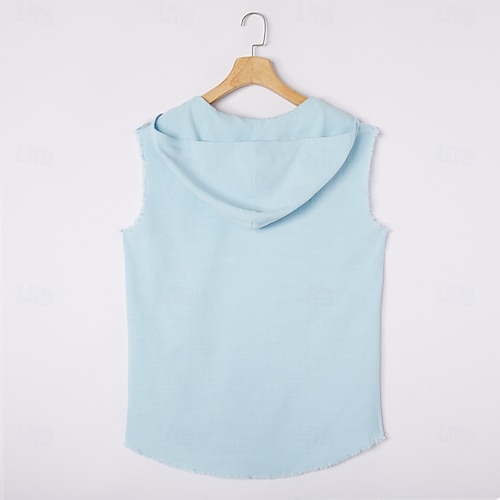  Herren Weste Tanktop aus Leinen Ärmelloses Shirt Ärmellos Mit Kapuze Sommer Einfach Mode Designer Lässig Mit Kapuze Outdoor Lässig Ausgehen Weiß Rosa Khaki Top T-Shirt für Herren