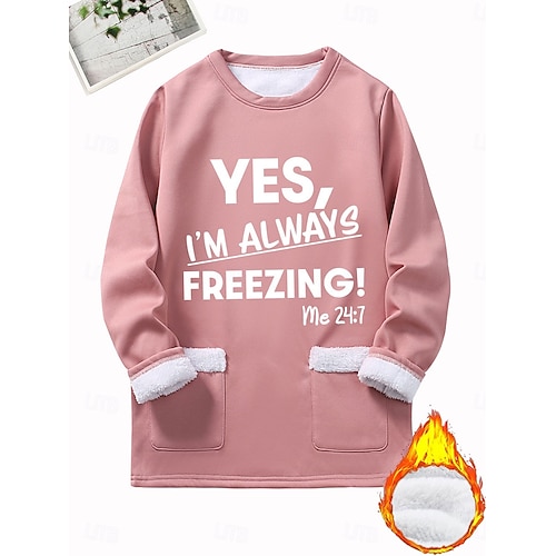  Dames Trui-sweatshirt Pullover Grafisch Brief Warm Modieus Casual Lange mouw Strakke ronde hals Ronde hals Lange tops Straat Dagelijks gebruik Zak Afdrukken Zwart Donker Roze blauw Grijs Herfst Winter