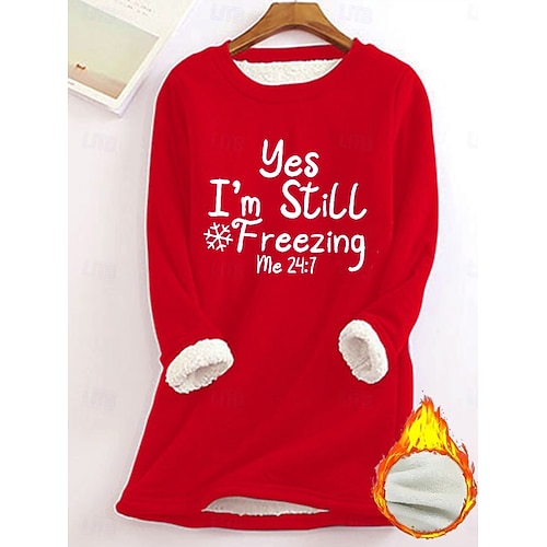 Damen Pullover Sweatshirt Buchstabe Lässig Komfort Langarm Rundhalsausschnitt Rundhals Normale Oberteile Straße Alltagskleidung Druck Schwarz Gelb Rosa Rote Blau Herbst Winter