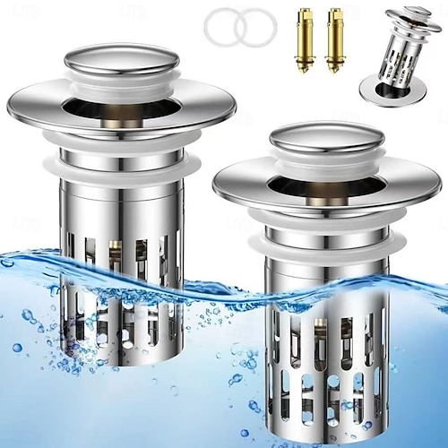 Lot de 2 bouchons de vidange universels en acier inoxydable, anti-odeurs, accessoire de lavabo universel