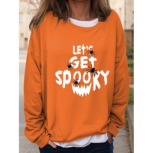  Sweat-shirts d'Halloween pour femmes, graphiques, décontractés, manches longues, col ras du cou, hauts réguliers, imprimés décontractés, noir, bleu, orange, vert, kaki, automne et hiver