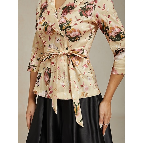  Femmes Hauts Élégants Fleuri Élégant ancien Romantique Manche 3/4 Col en V Hauts Réguliers robe demoiselle d honneur Tenue de soirée Semi-Formel Kaki Printemps, Automne, Hiver, Été