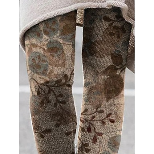  Damskie Spodnie Getry Przytulne legginsy Moda miejska Codzienny Pełna długość Wysoka talia Kwiaty Elastyczny pas Nadruk Oddychalność Wygodny Elastyczny Urlop Ulica Dzienne zużycie Khaki Lato Wiosna