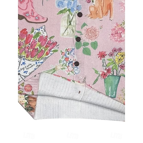  Cardigan da donna maglione femminile Quotidiano Animale In rilievo Collo a girocon Bottoni Stampa Maniche lunghe Lunghi Top in maglia All'aperto Weekend Rosa Autunno Inverno