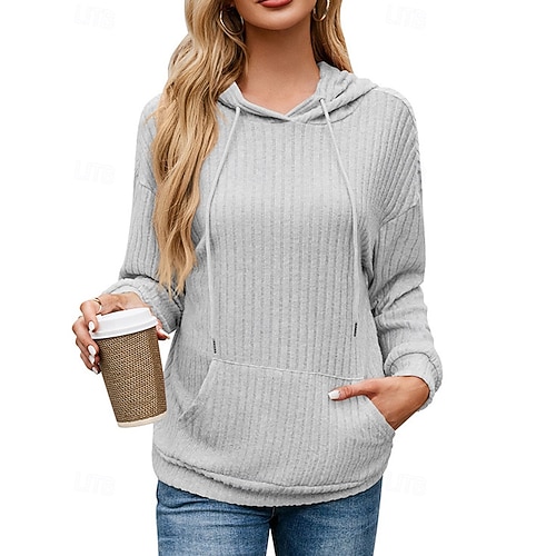  Dame Pullover hettegenser-genser عادي Gatemote Fritid Langermet Med hette Vanlige topper Gate Ferie Lomme Svart Rosa Blå Grønn Beige Høst Vinter