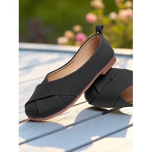 Women's Beige Cross Strap Wide Fit Flat Shoes – Soft Faux Leather