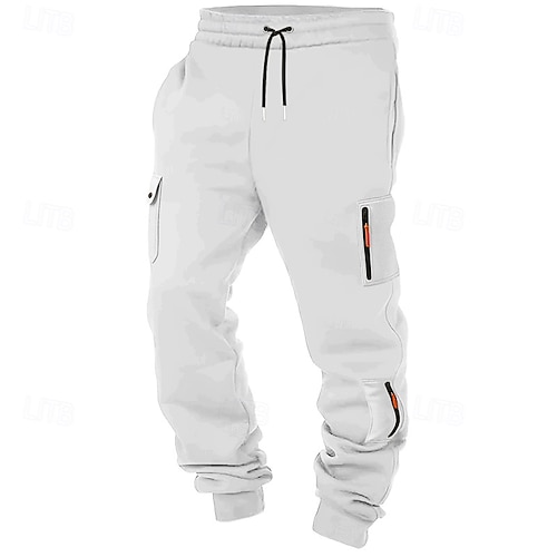  Homens Calças Esportivas Corredor Calças Calça de moletom cargo Com Cordão Bolsos Cintura elástica Tecido Conforto Esportes Diário Moda Casual Preto Branco Micro-Elástica