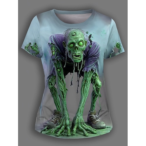  Halloween Női Póló Koponyák Grafika Kényelmes Vicces Rövid Ujjú Könyök Nyak Kerek Nyak Rendes Felsők Napi Kimenő Hétvégi Nyomtatás Sárga Kék Lila Zöld Nyár