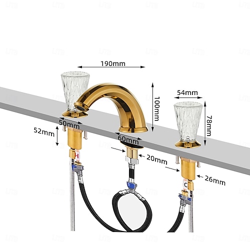  Rubinetto per lavabo - Ampia diffusione Galvanizzato Rubinetto a tre fori Due maniglie tre foriBath Taps