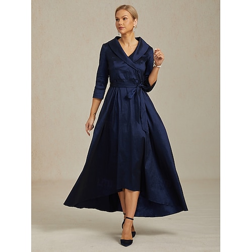  Femmes Robe Maxi Robe de Soirée Élégant ancien Coupe régulière Couleur Unie Manche 3/4 Col en V bleu marine Automne Hiver