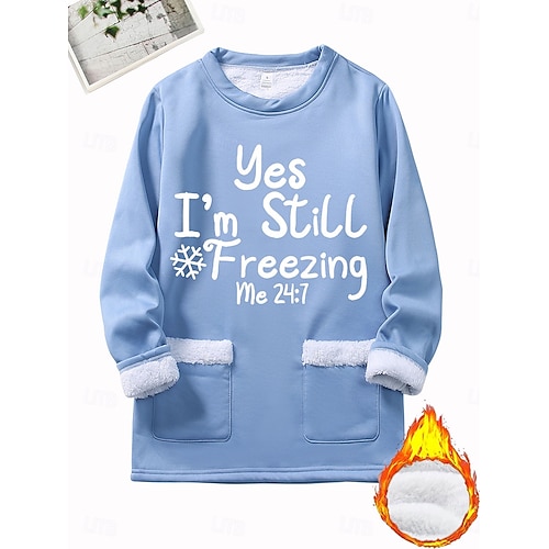  Damen Pullover Sweatshirt Pullover Grafik Buchstabe Warm Mode Lässig Langarm Rundhalsausschnitt Rundhals Lange Oberteile Straße Alltagskleidung Tasche Druck Schwarz Dunkelpink Blau Grau Herbst Winter