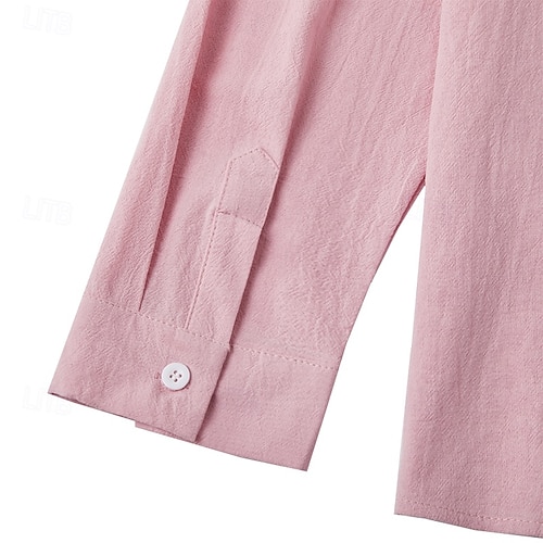  Herren Leinenhemd Freizeithemd Strandhemd Knopfhemd Hemden zum Herausstecken Einfach Urlaub Kreuzfahrt Schwarz Weiß Rosa Marineblau Langarm Revers Frühling & Sommer Bekleidung Basic