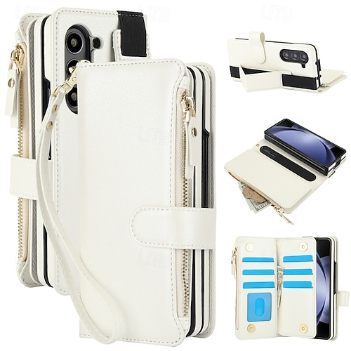 Handy Hülle Handyhüllen Für Samsung Galaxy Z Fold 7 Z Fold 6 Z Fold 5 Z Fold 4 Brieftaschenhülle Reisverschluss Mit Handgelenkschlaufe Kartenfach Retro PC PU-Leder