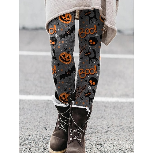  Per donna Pantaloni Leggings Leggings comodi Streetwear Casual Lunghezza intera Vita AltaPantsHalloween Zucca Pipistrello Elastico in vita Stampato Traspirabilità Confortevole Elasticizzato Vacanza