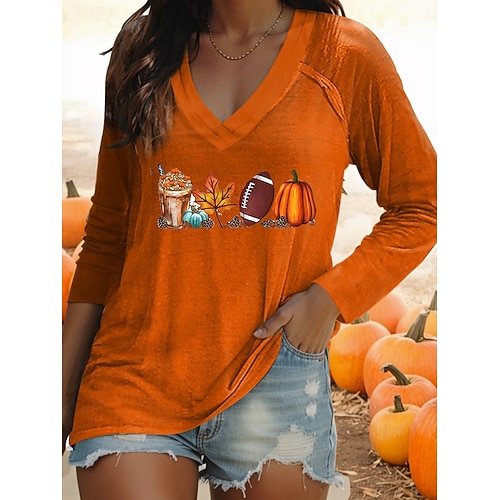  Halloween Womenská trička s dlouhým rukávem výstřih do V dlouhý rukáv grafické volnočasové vintage běžná trička denní potisk černé žluté fialové oranžové hnědé jaro podzim předpodzim