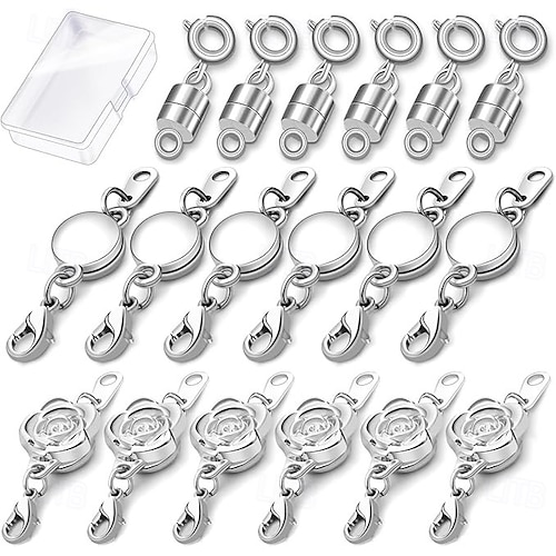  18 peças fechos e fechos magnéticos para colar, 3 estilos de fecho magnético cilíndrico redondo rosa, conector de fecho magnético para joias, extensor de pulseira para fabricação de joias