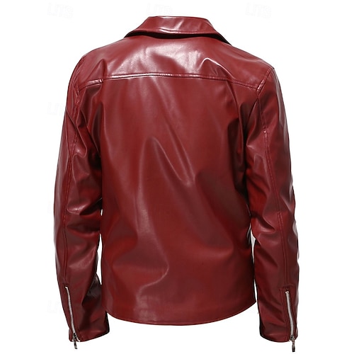  Miesten Nahkatakit Biker takki Moottoripyörä takki Loma Päivittäin Tuulenkestävä Pidä lämpimänä Tasku Syystalvi Tavallinen Muoti Klassinen Kauluskäänne Normaali Musta Rubiini Jackets