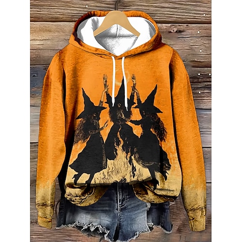  Hanorac pentru femei Pullover Sweatshirt Oversized cu mânecă lungă Casual Grafic Dovleac Modă Print cu glugă Tricouri Regulate Street Dailywear Print cu șnur Negru Galben Roșu Portocaliu Khaki Toamnă