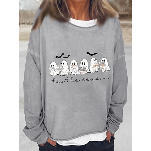  Sweat-shirts d'Halloween pour femmes, décontractés, manches longues, col ras du cou, hauts classiques, imprimés décontractés, noir, blanc, rose, kaki, gris, automne-hiver