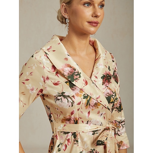 Femmes Hauts Élégants Fleuri Élégant ancien Romantique Manche 3/4 Col en V Hauts Réguliers robe demoiselle d honneur Tenue de soirée Semi-Formel Kaki Printemps, Automne, Hiver, Été