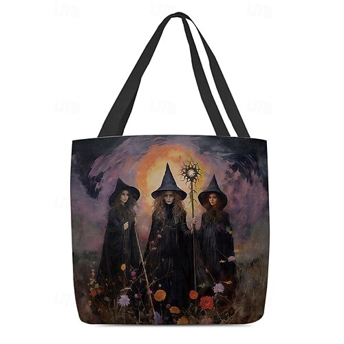 Celebrate the Festive Season with Spooky Chic Style: the Halloween Cartoon Doll Linen Tote Bag (Green)