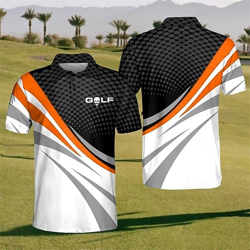  Men's Striped Sports Polo Shirts Golf Shirt Short Sleeve Polo Shirts Collared Shirts Casual Sportswear Vacation Wear Buttons 3D Print Black Yellow Red