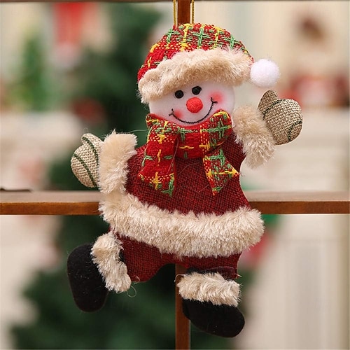  4 poupées en peluche de Noël ornements Père Noël, bonhomme de neige, renne &Décorations suspendues en tissu pour sapin de Noël, maison, fête &cadeaux