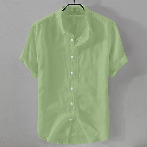  Homme Chemise Chemise en lin Chemise Décontractée Chemise en coton Uni Vacances Rue Noir Blanche Rose Claire Bleu Manche Courte Col Rabattu Été Vêtement Tenue Boutonné
