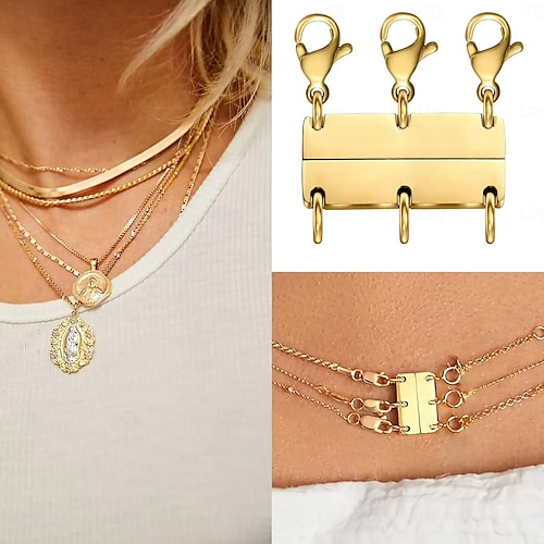  4 peças de fechos de colar em camadas - separador de ouro 18k para camadas, fechos magnéticos múltiplos e fechos para extensor de corrente feminina