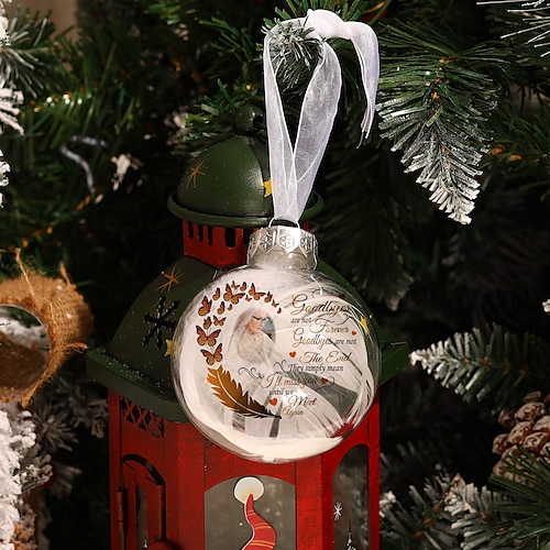  Enfeite de pena de Natal personalizado com foto, enfeite de bola 3D personalizado, presentes de condolências pela perda de entes queridos, decoração de feriado memorial de lembrança de árvore de Natal personalizada