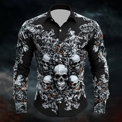 Men's Skull Costumes Shirt Button Up Shirt Casual Dress Shirt Long Sleeve Dark Gothic Style Holiday Summer Spring Turndown 3D Print Collared Shirts Men's Skull Costumes Shirt Button Up Shirt Casual Dress Shirt Long Sleeve Dark Gothic Style Holiday Summer Spring Turndown 3D Print Collared Shirts